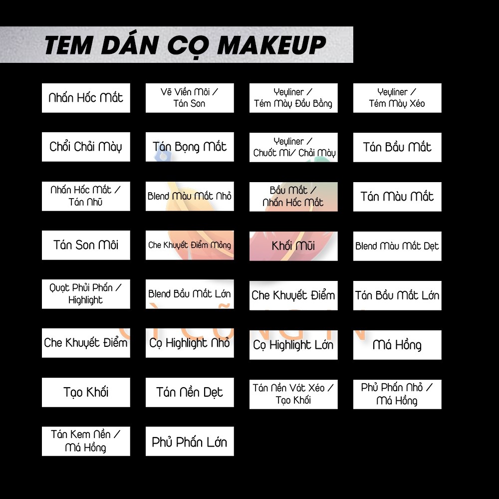 150 Tem Dán Cọ Makeup - 30 Tên Cọ Khác Nhau - Dùng Phân Biệt Các Loại Cọ Makeup