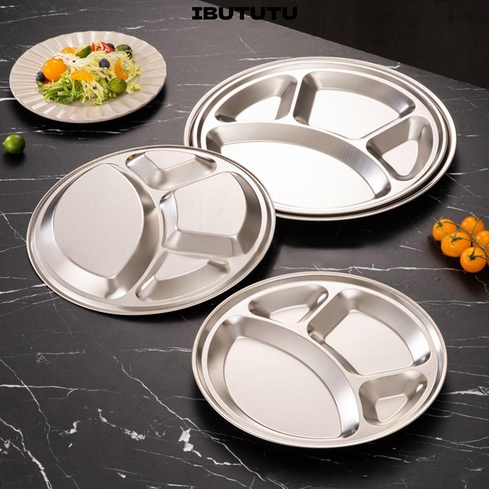 IBUTUTU 1 Tấm Khay, Khay Phục Vụ Thực Phẩm Bằng Thép Không Gỉ Cửa Hàng, 4 Ngăn Chia Roti Canai 26 / 