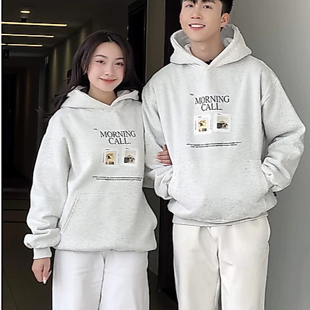 Hoodie unisex nỉ bông form suông rộng nam nữ Morning Call Byjolievn nam nữ mặc đều đẹp