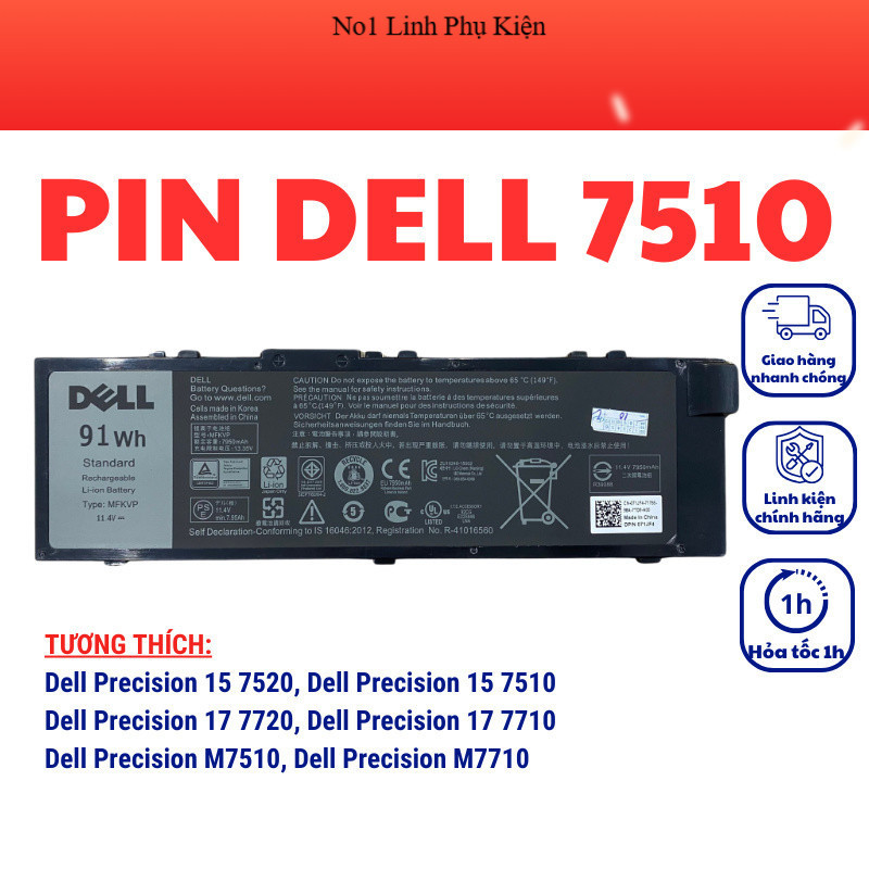 Pin thay thế cho Laptop Dell,  DELL Precision 15 7510 7520 17 7710 7720 M7510 M7710 MFKVP - 7510 - B
