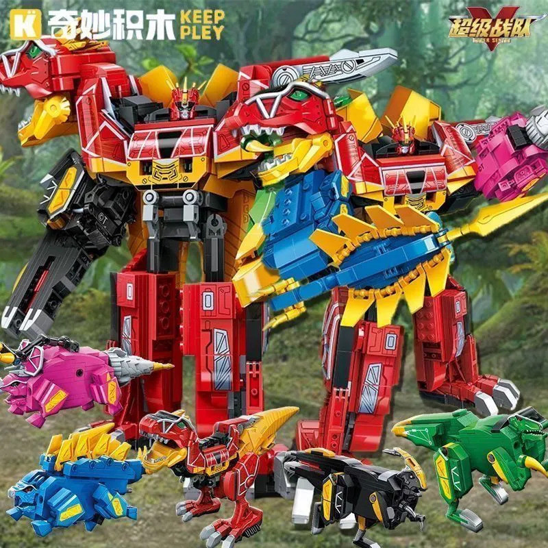 【Fast shipping】kyoryuger dx Bộ khối xếp Chiến Đội Thú Điện Kyoryuger 5 con khủng long lắp ráp biến h