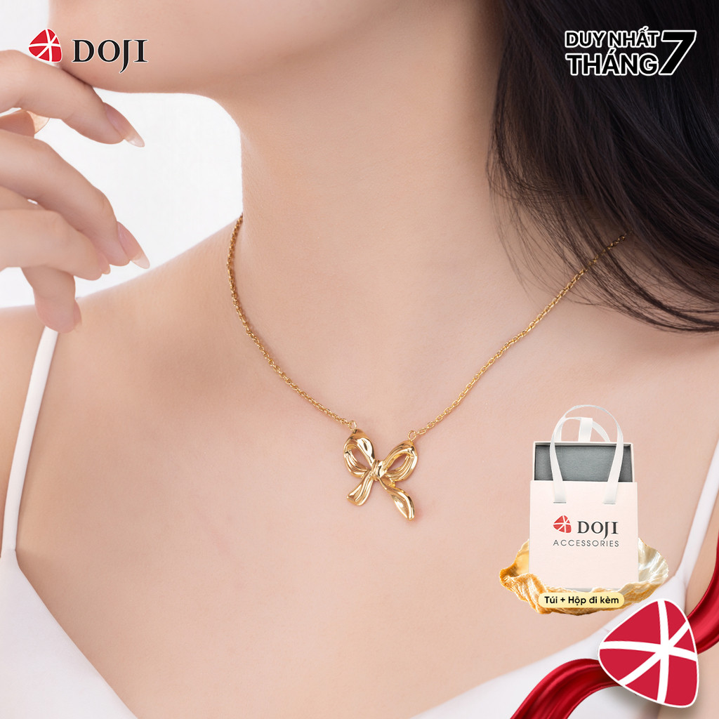 Dây liền mặt nữ Ribbon Grace mạ vàng cao cấp, thiết kế họa tiết nơ, thích hợp đi làm đi tiệc đi chơi