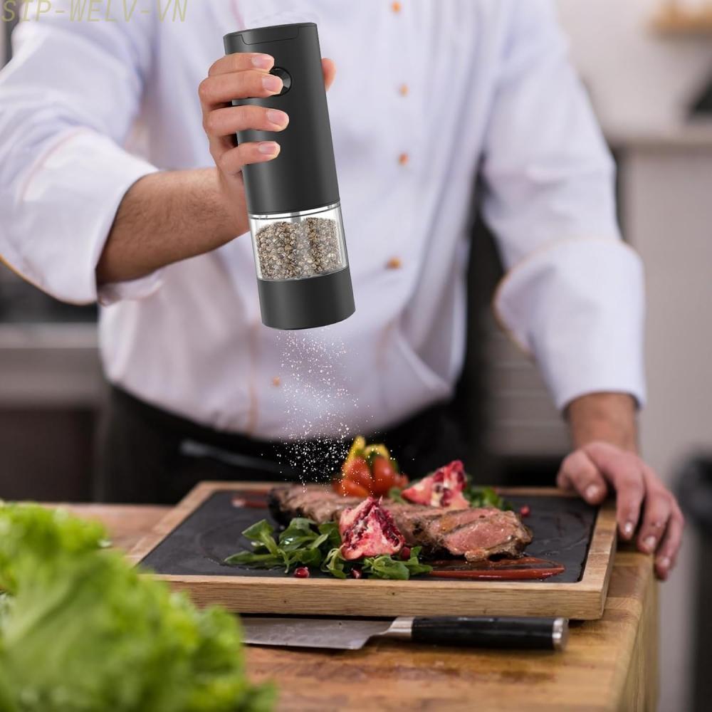{WELV}Electric Salt Grinder Electric Pepper Mill Adjustable Grinders Home and Kitchen