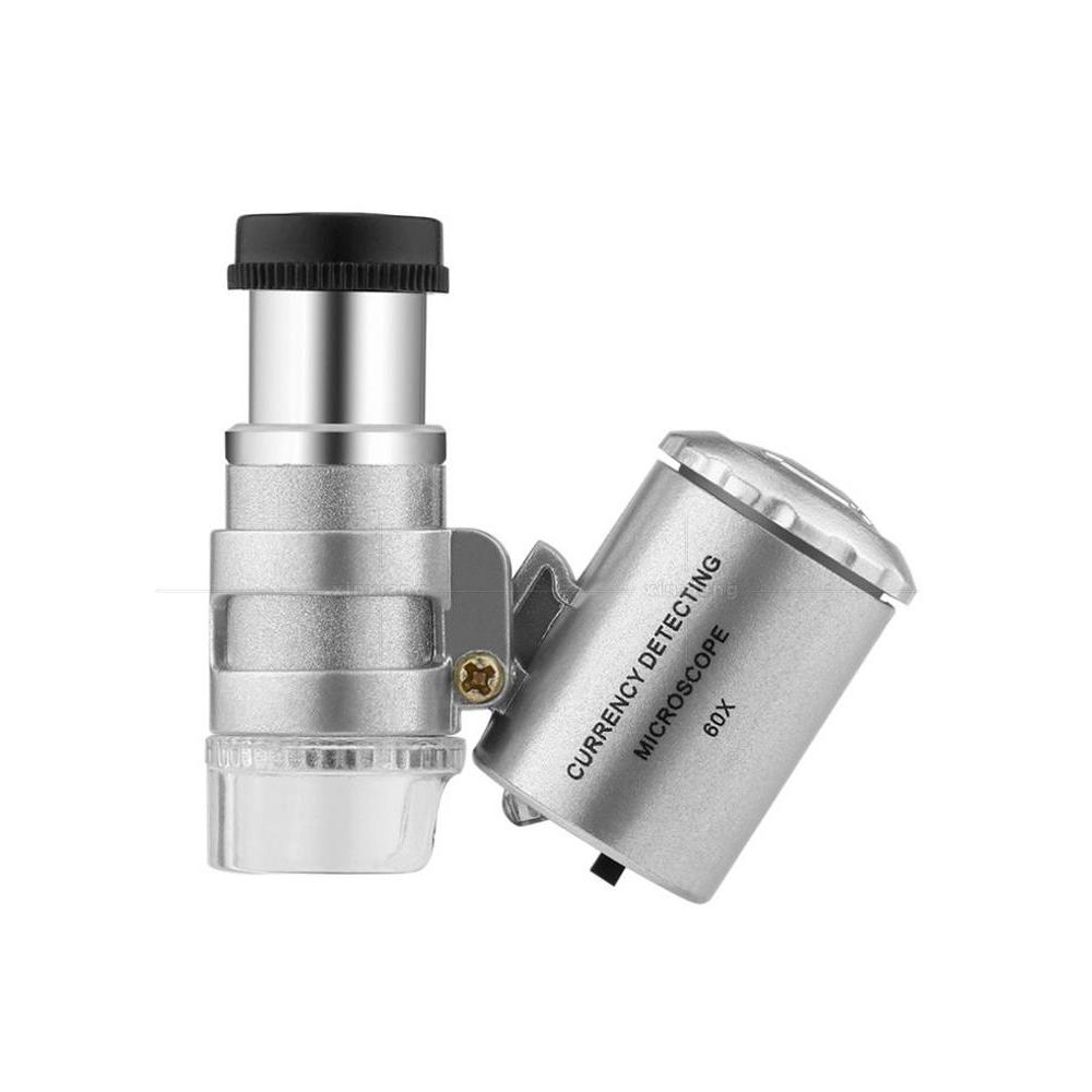 Kính lúp Kính hiển vi Mini 60 lần HD Trang sức di động Ngọc Giấy bạc Đánh giá đô la bạc có đèn phát 