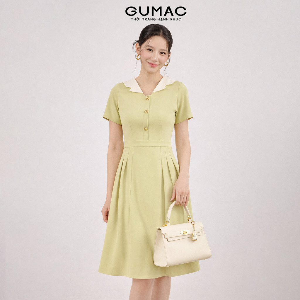 Đầm Nữ Form A Cổ Cách Điệu Tùng Váy Xếp Ly Có Hai Túi Sườn Chất Liệu Chéo Lạnh Mịn Mát Thời Trang GU