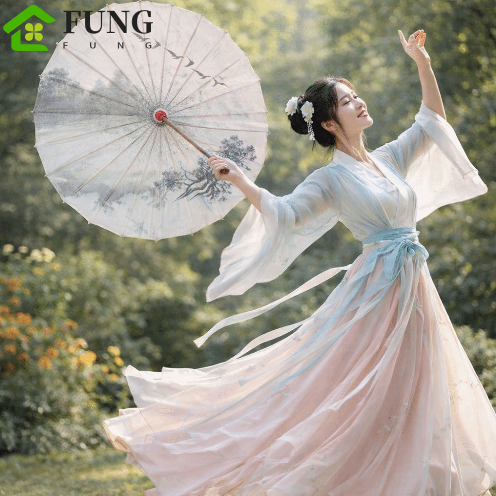 Ô dù nữ bằng vải lụa FUNG, Ô giấy dầu cổ điển cầm tay phong cách Trung Quốc, Ô giấy dầu cổ điển chốn