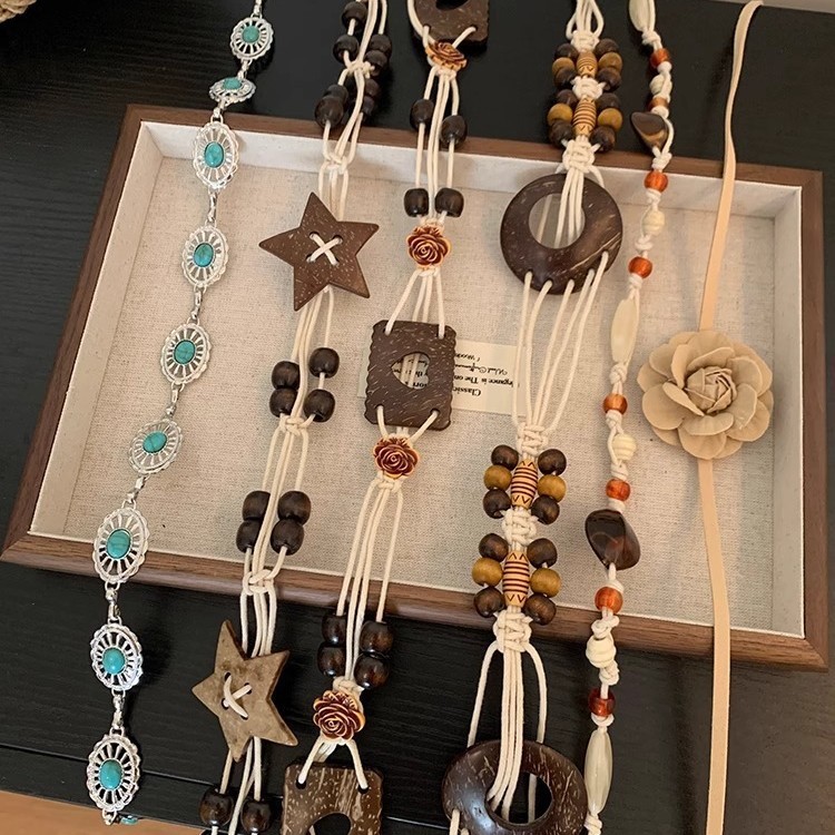 Retro Bohemian Phong Cách Dân Tộc Bằng Gỗ Đính Hạt Thắt Lưng Nữ Bohemian Phù Hợp Với Đầm Thắt Lưng P
