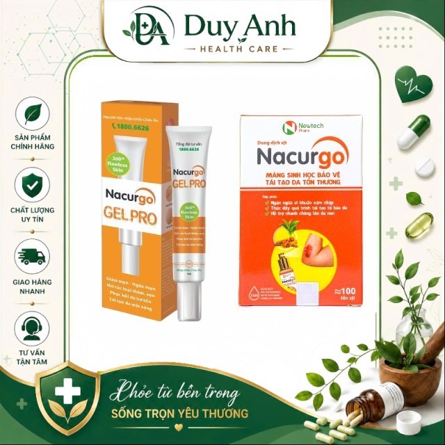 Combo NACURGO Chăm Sóc & Phục Hồi Da Toàn Diện - Dung Dịch Xịt Tạo Màng Sinh Học 12ml + Gel Bôi Ngoà