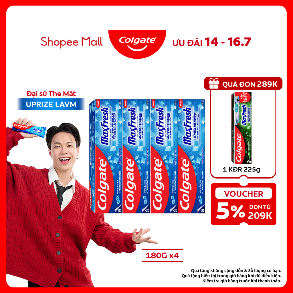 Bộ 4 Kem đánh răng Colgate Maxfresh ULTRA FREEZE the mát gấp 10X 180g/tuýp
