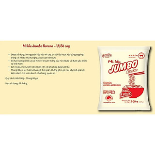 MÌ LẨU KORENO JUMBO ( 80 Gói )  – VỊ KIM CHI & BÒ CAY – GÓI 100G – MÌ HÀN QUỐC CHÍNH HÃNG