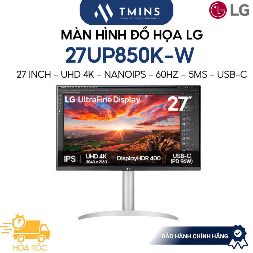 [Hỏa tốc] Màn hình đồ họa LG 27UP850K-W (27 inch/ IPS/ 4K UHD/ 60Hz/ 5ms/ USB-C) - Hàng chính hãng
