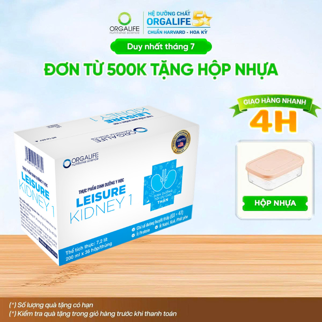 Thùng 36 Hộp LEISURE KIDNEY 1 Dinh Dưỡng Hỗ Trợ Giảm Protein (200ml/Hộp)
