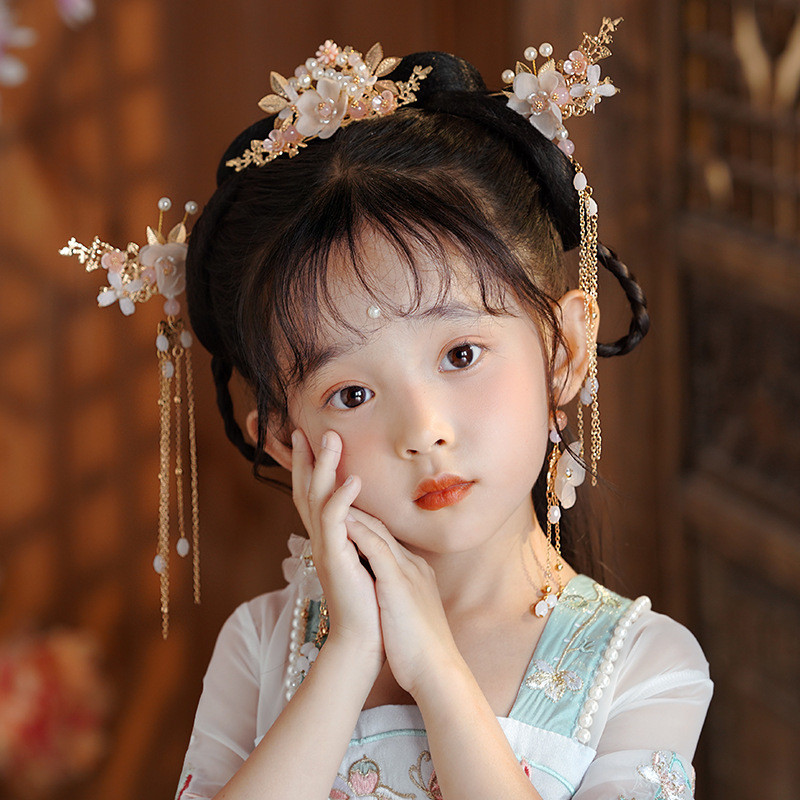 Preferred#Children's Hanfu hair accessories, complete set of tassel hairpins, ancient-style fairy he