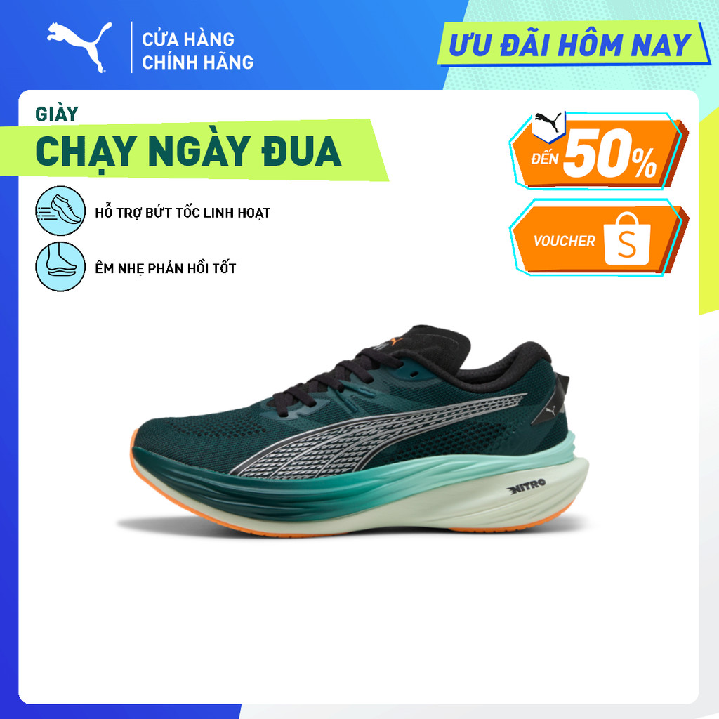 Giày Chạy Bộ PUMA Nam Deviate NITRO 3 Green Terrain-Heat Fire Màu Xanh Lá