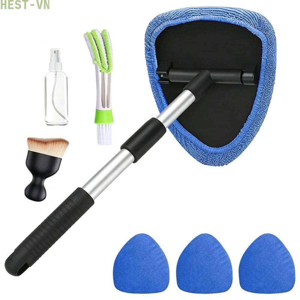 Car Windshield Cleaner Brush with Adjustable Aluminum Pole and Microfiber Cloths
