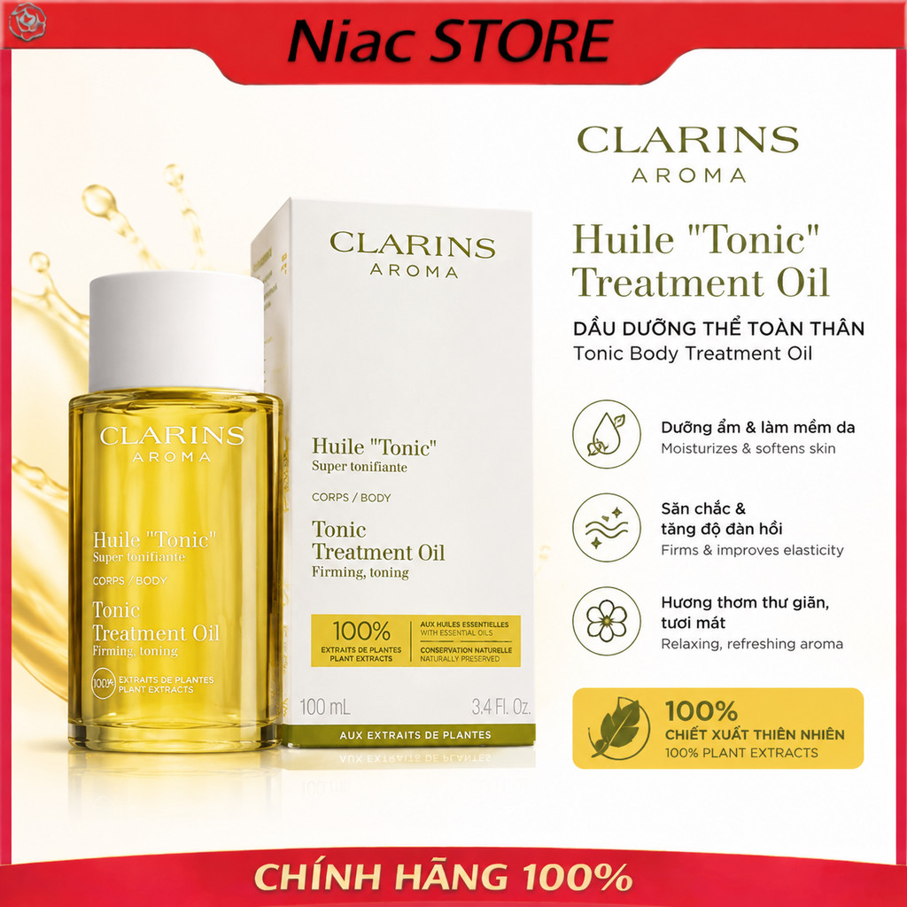 [Chính Hãng]Clarins Tonic Body Treatment Oil 100ml | Dầu Dưỡng Thể Toàn Thân, Dưỡng Ẩm, Làm Mềm Da