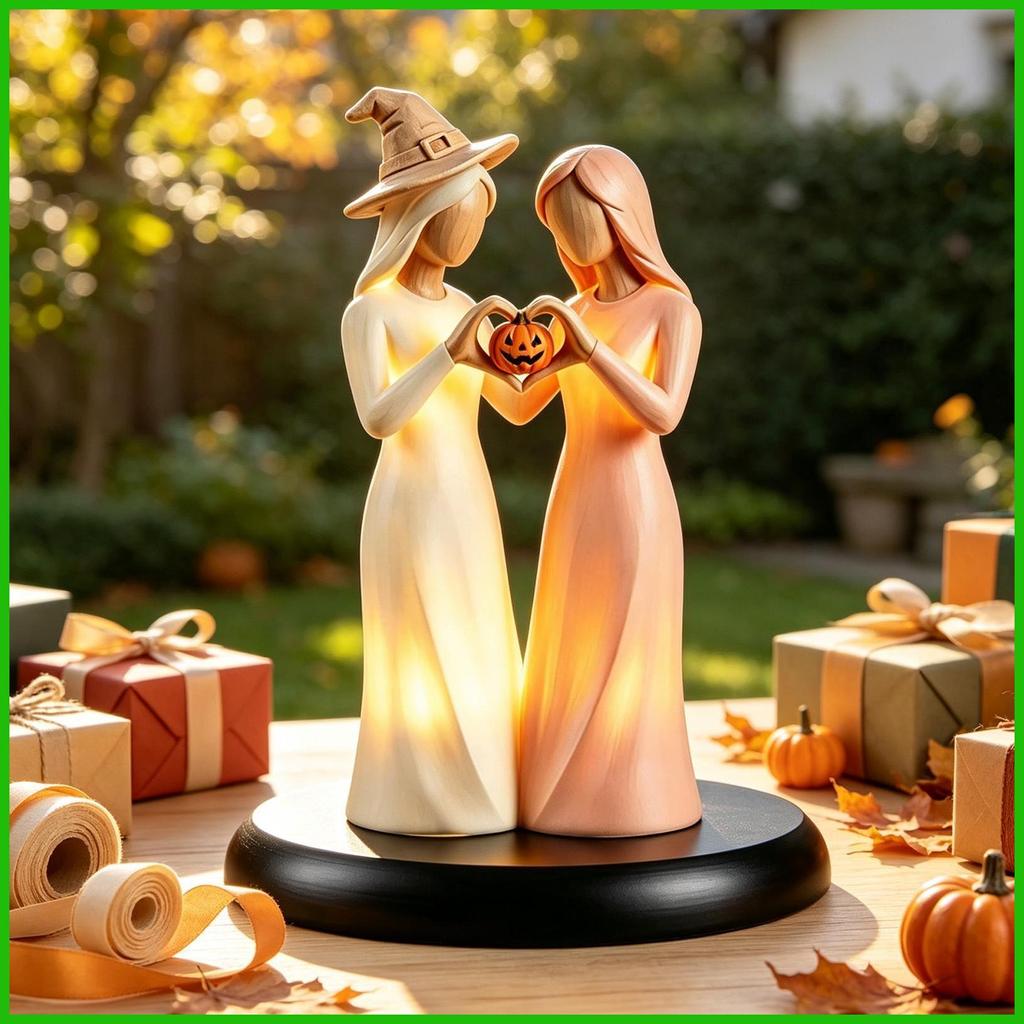 Chị Em Các Bức Tượng Trang Trí Để Bàn Halloween Có Đèn LED Tình Bạn Chị Em Điêu Khắc Cho Halloween N
