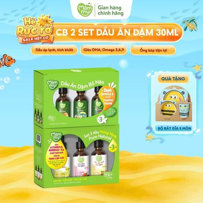 Combo 2 set 3 dầu ăn dặm Mămmy dầu olive, cá hồi, hạt lanh, óc chó, bơ, gấc đỏ cho bé 6 tháng, 30ml