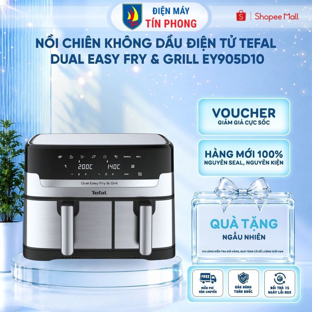 Nồi chiên không dầu điện tử Tefal Dual Easy Fry & Grill EY905D10