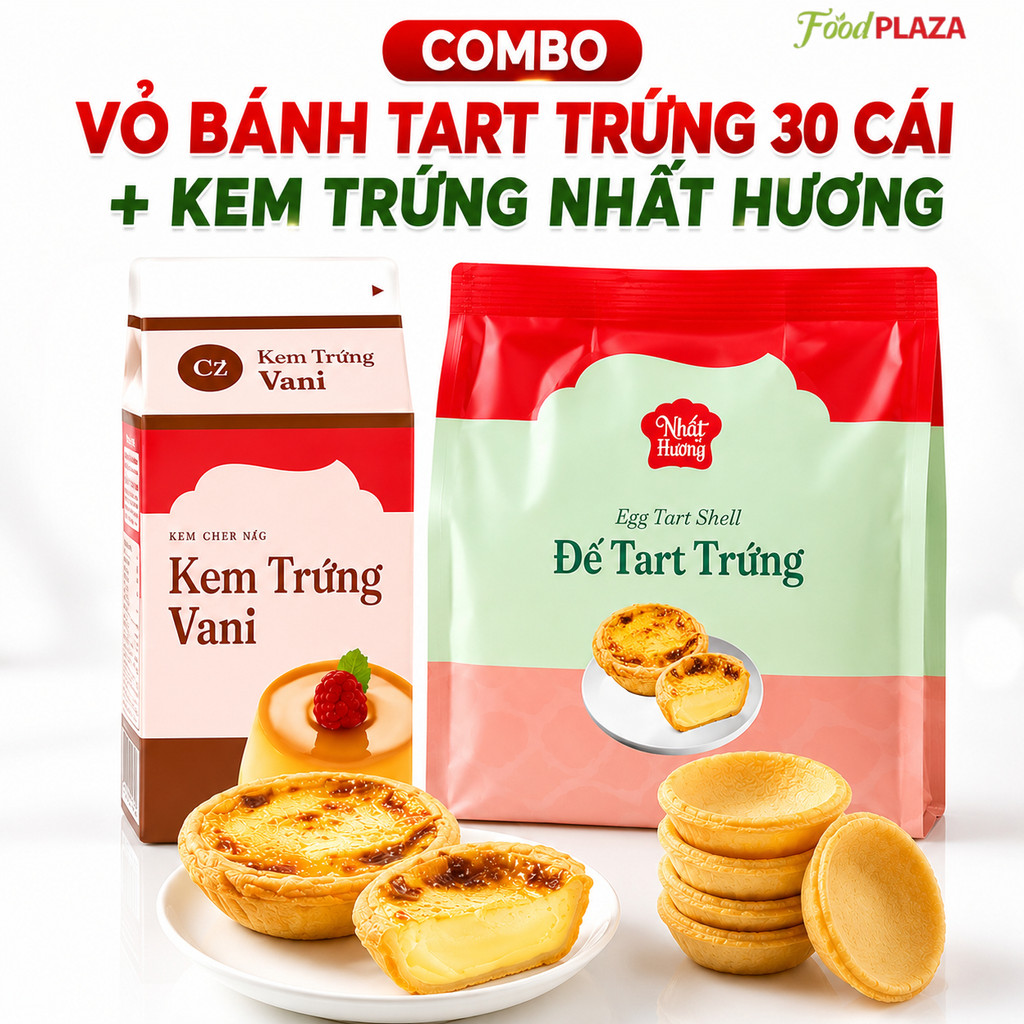 (Hỏa Tốc HN) Combo Đế Tart 30 Cái Đế Nhôm Và  Kem Trứng Nhất Hương 500g Làm Tart Trứng Thơm Ngon