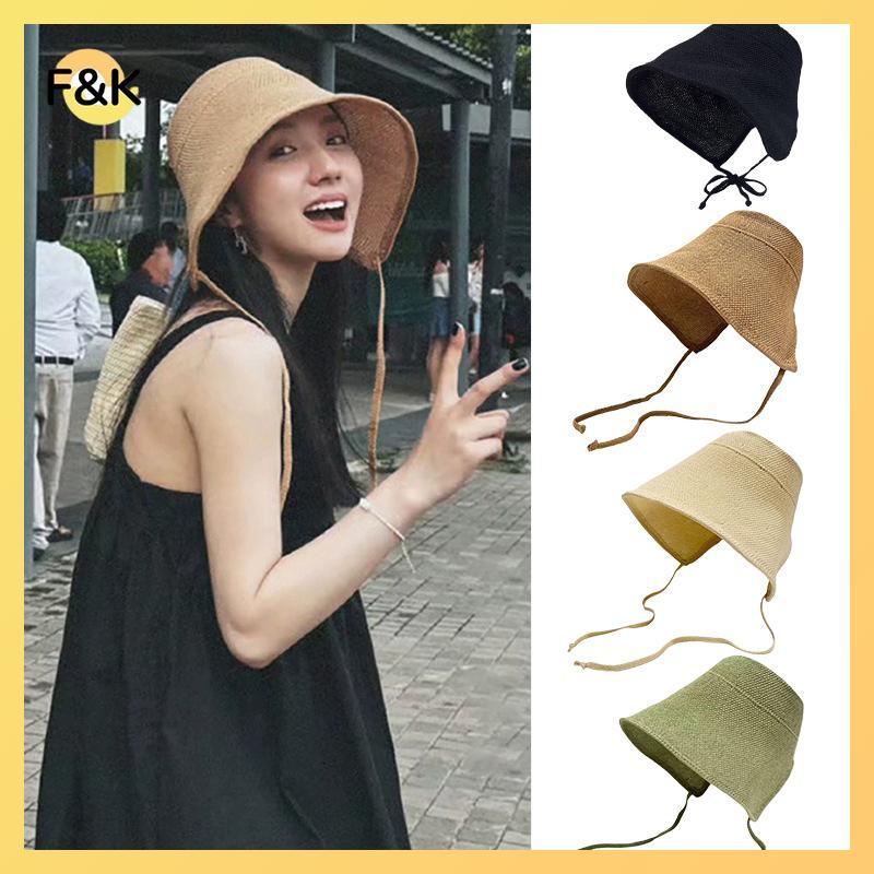 F & K Linen Straw Regency Bonnets Mũ dành cho nữ Mũ chống nắng Nơ Mũ đi biển Vành rộng lớn Áo choàng