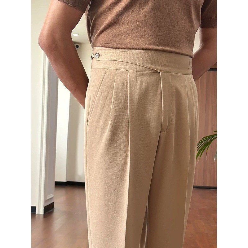 Naples Cao Cấp Nam Thẳng Thường Ngày Quần Gurkha Drap Quần Retro Không Viền Quần Hợp Thời Trang Nam