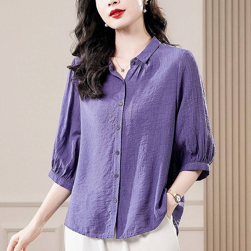 High-Grade Purple Top Women's 2026 Spring Middle-Aged Mother's Three-Quarter Sleeve Large Size Loose