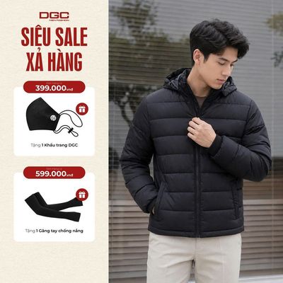 Áo phao nam DGC dáng ngắn có mũ vải chống thấm nước, chống bụi bẩn WAJKBD223M-S