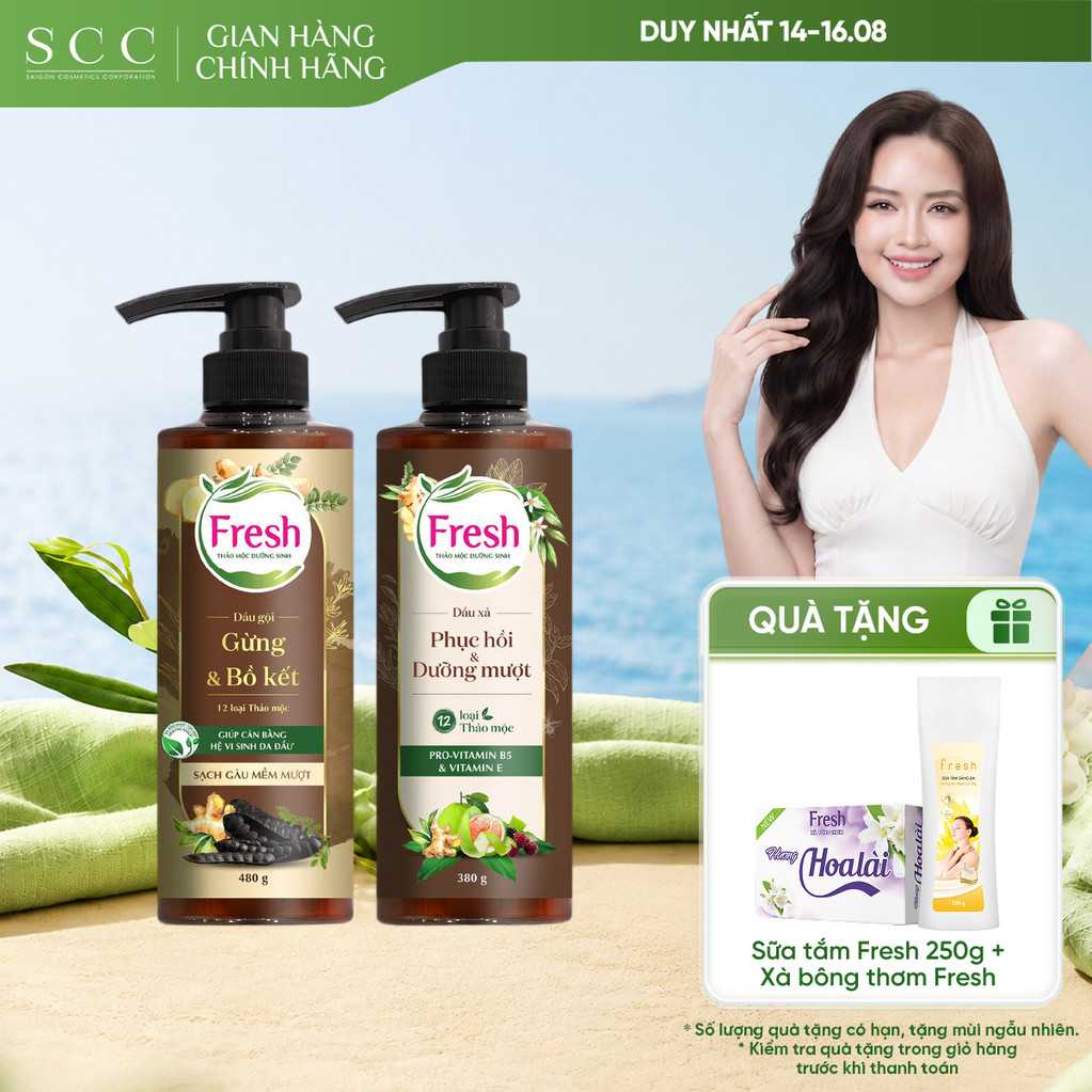 Combo Dầu Gội & Dầu Xả FRESH Thảo Mộc Dưỡng Sinh Sạch Gàu Mềm Mượt 480g + Phục Hồi Và Dưỡng Mượt 380