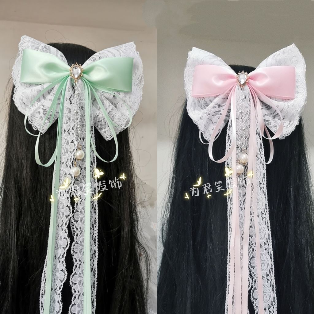 Cổ Ren Nơ Lớn Dài Streamer Tóc Trẻ Em Siêu Cổ Tích Tua Dài Streamer Phụ Kiện Tóc Công Chúa Hanfu Str