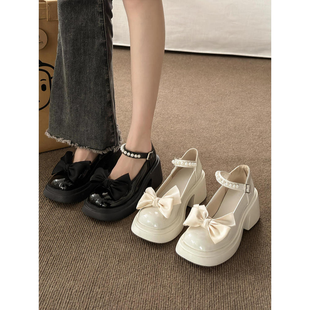 lolita giày giày lolita nữ Mary Jane Giày Nữ Mùa Hè 2024 Phong Cách Mới Cao Gót Nơ Đế Dày Gót Ngọc T