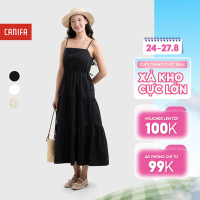Váy hai dây nữ dáng dài thiết kế dây rút eo, xòe nhẹ phù hợp đi chơi và mặc hàng ngày CANIFA 6DS26S001