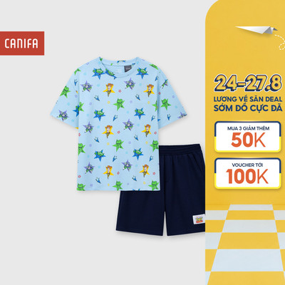 Bộ quần áo bé trai CANIFA bộ hè áo thun cộc tay quần đùi in họa tiết chất liệu cotton mềm mại thoáng mát 2ST26S003