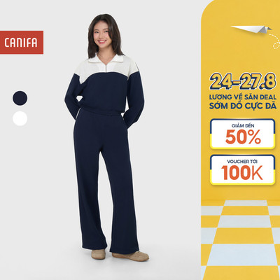 Bộ quần áo nữ CANIFA chất nỉ cổ cao dài tay dá́ng suông 6ST25C001