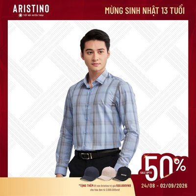 Áo sơ mi nam tay dài ARISTINO màu xanh kẻ đen trang trọng ALS15902