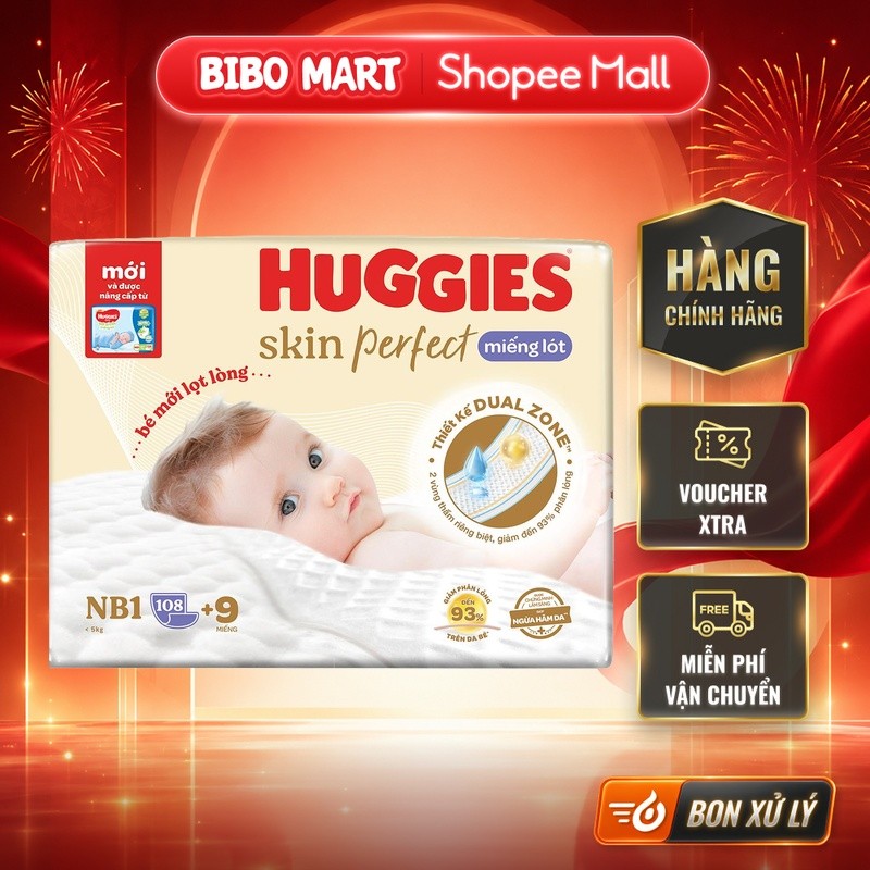 [KOL] Tã dán Huggies Skin Perfect size NB1 - 108+9 miếng - BM002.1
