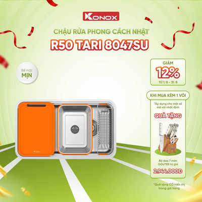 Chậu rửa bát inox 1 hố Konox R50 TARI 8047SU phong cách Nhật bề mặt MỊN - Bảo hành 10 năm