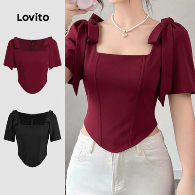 Lovito Áo Kiểu Thanh Lịch Thắt Nơ Màu Đỏ Thích Hợp Cho Mùa Xuân/hè Dành Cho Nữ L149ED309