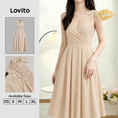 (New Arrival) Lovito Đầm khaki nữ khóa kéo phong cách thường ngày mùa xuân/hè DRK8P1D927