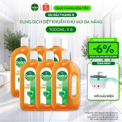 Combo 06 Dung Dịch Diệt Khuẩn Khử Mùi Đa Năng Dettol, Chai 1L