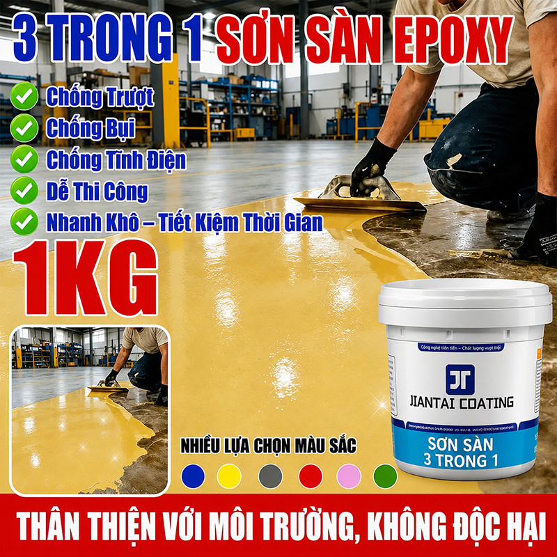 Sơn Sàn Epoxy Tự San Phẳng Sơn epoxy sàn bê tông Chống thấm Chống trơn Bảo vệ môi trường Nhà xưởng G