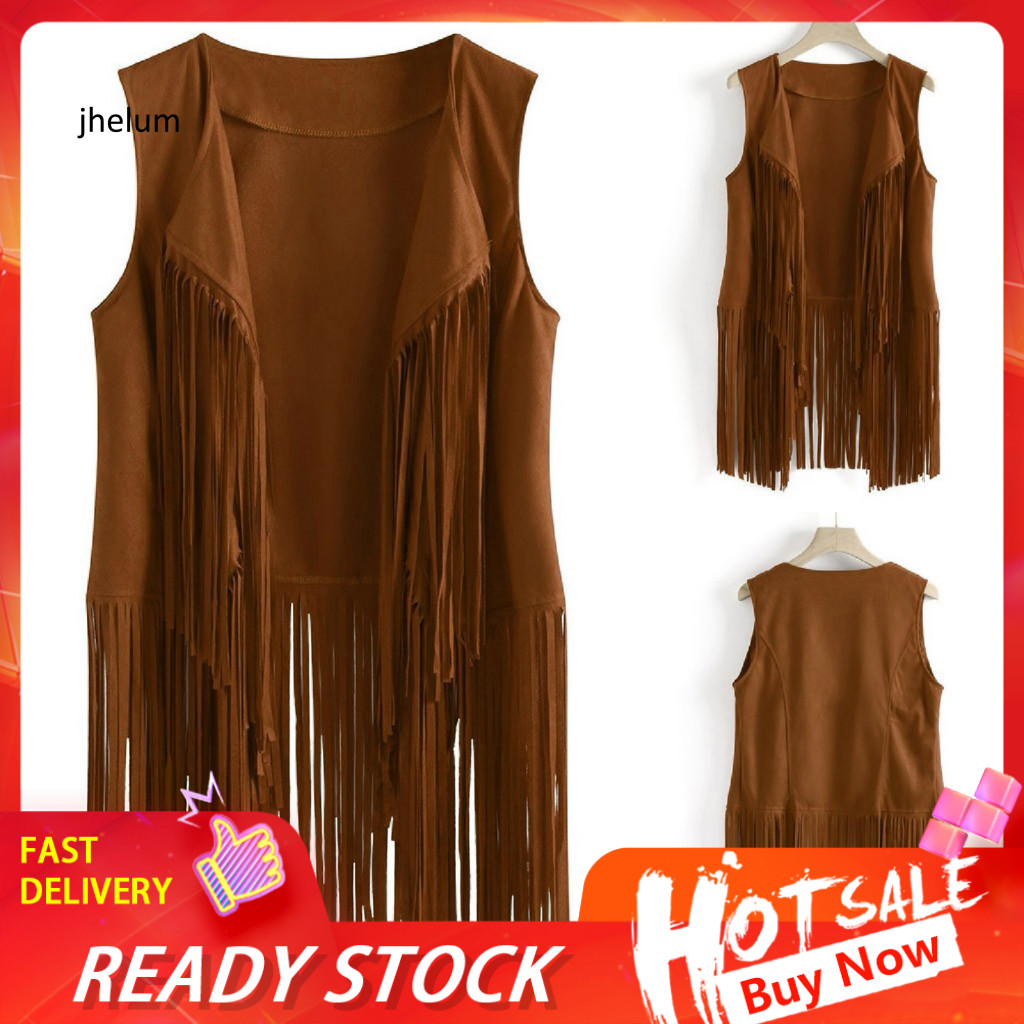 Jl * Flowing Fringe Vest Viền Áo Vest Nữ Áo Vest Áo Khoác Ve Áo Mở Viền Trước Trang Trí Phong Cách H