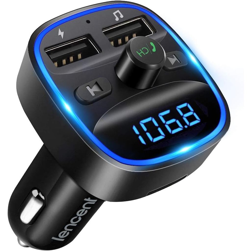 LENCENT FM Transmitter, Bluetooth FM Transmitter Wireless Radio Adapter Car Kit with Dual USB Chargi