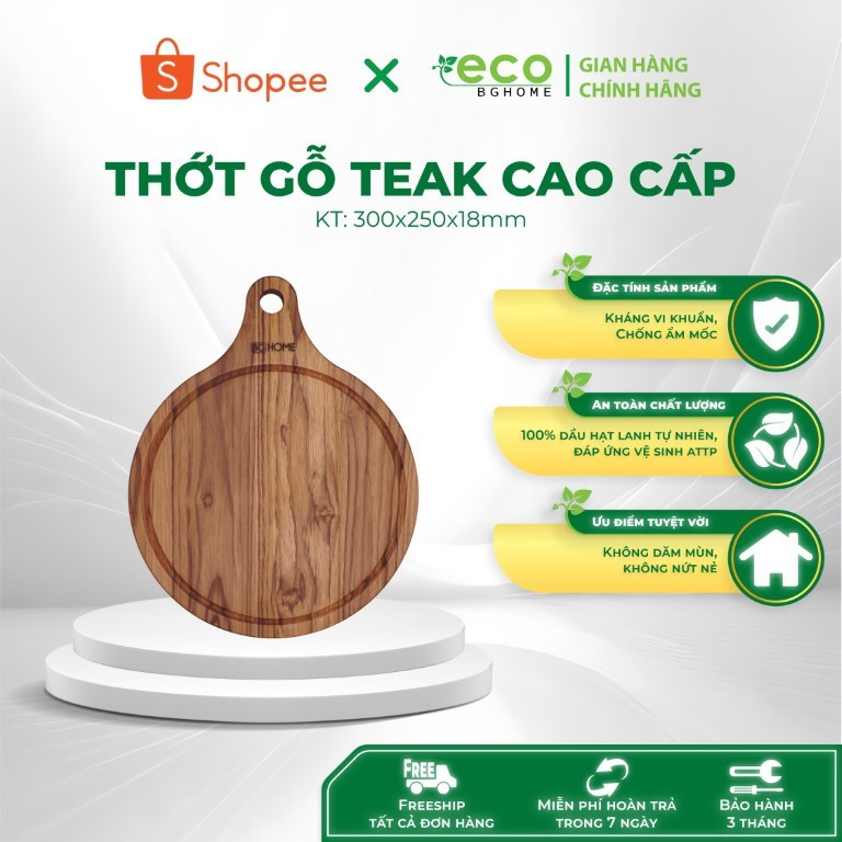 🔥🔥 Thớt Gỗ TEAK Tay Cầm Cắt Thái Không Mùn, Chống Ẩm Mốc, Cong Vênh, An Toàn Thực Phẩm BGHOME