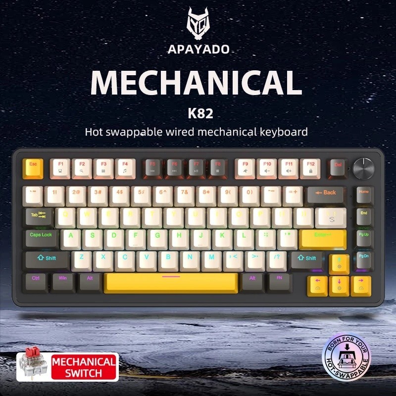 Bàn phím cơ APAYADO K82 75% 82 phím Núm xoay nóng RGB có dây