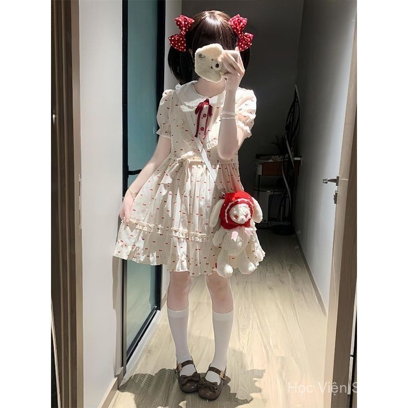 [Order] Váy Babydoll Hoa Nhí Phối Nơ Cổ Sen Dáng Chữ A Dễ Thương Hack Tuổi