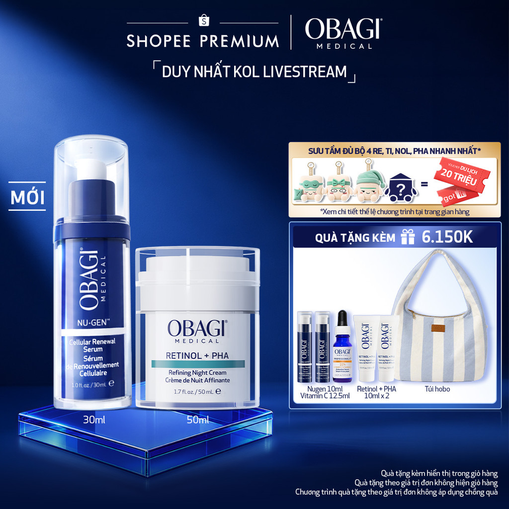 [Obagi - Lucie] Combo Serum Kích Hoạt Năng Lượng Tế Bào Obagi Nugen 30ml & Kem Dưỡng Đêm Obagi Retin