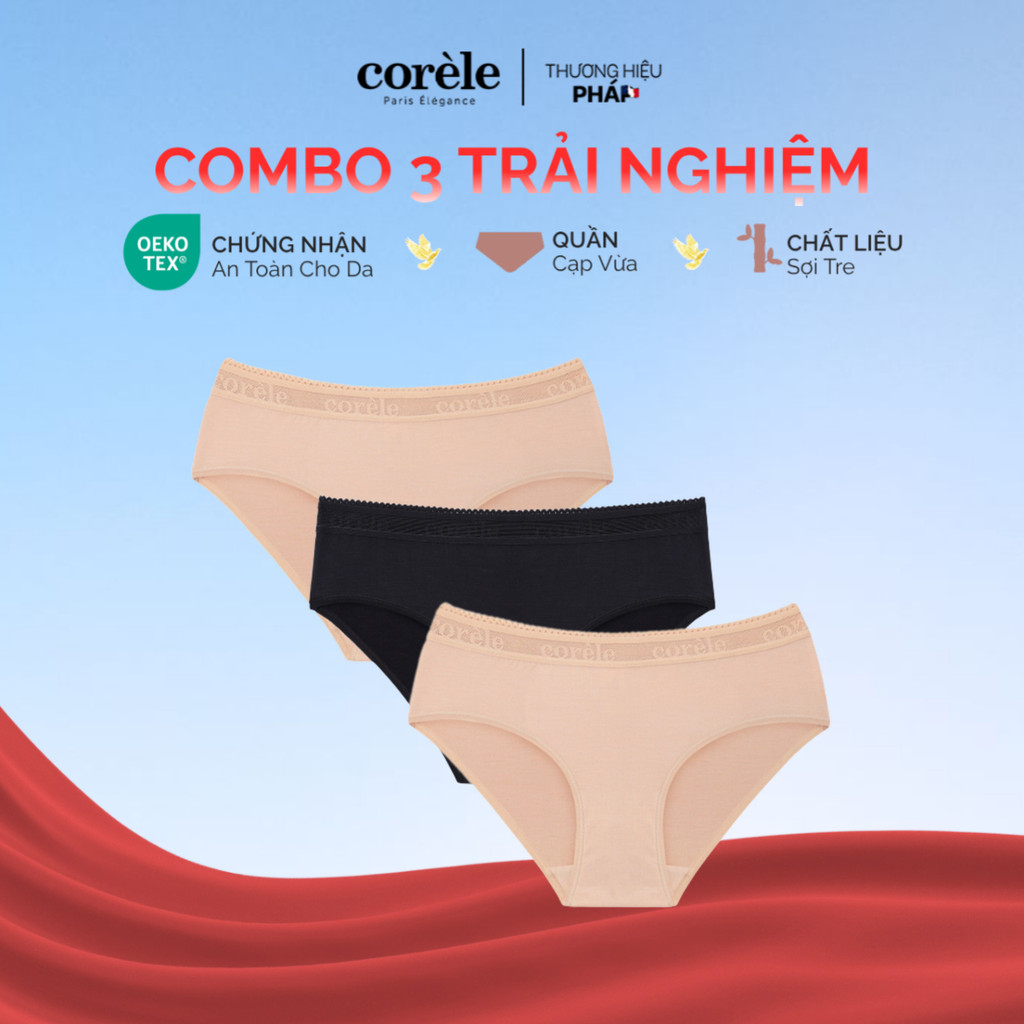 [COMBO 3 TRẢI  NGHIỆM] quần lót nữ cao cấp lưng vừa sợi tre bamboo mềm mát kháng khuẩn, chuẩn OEKO-T