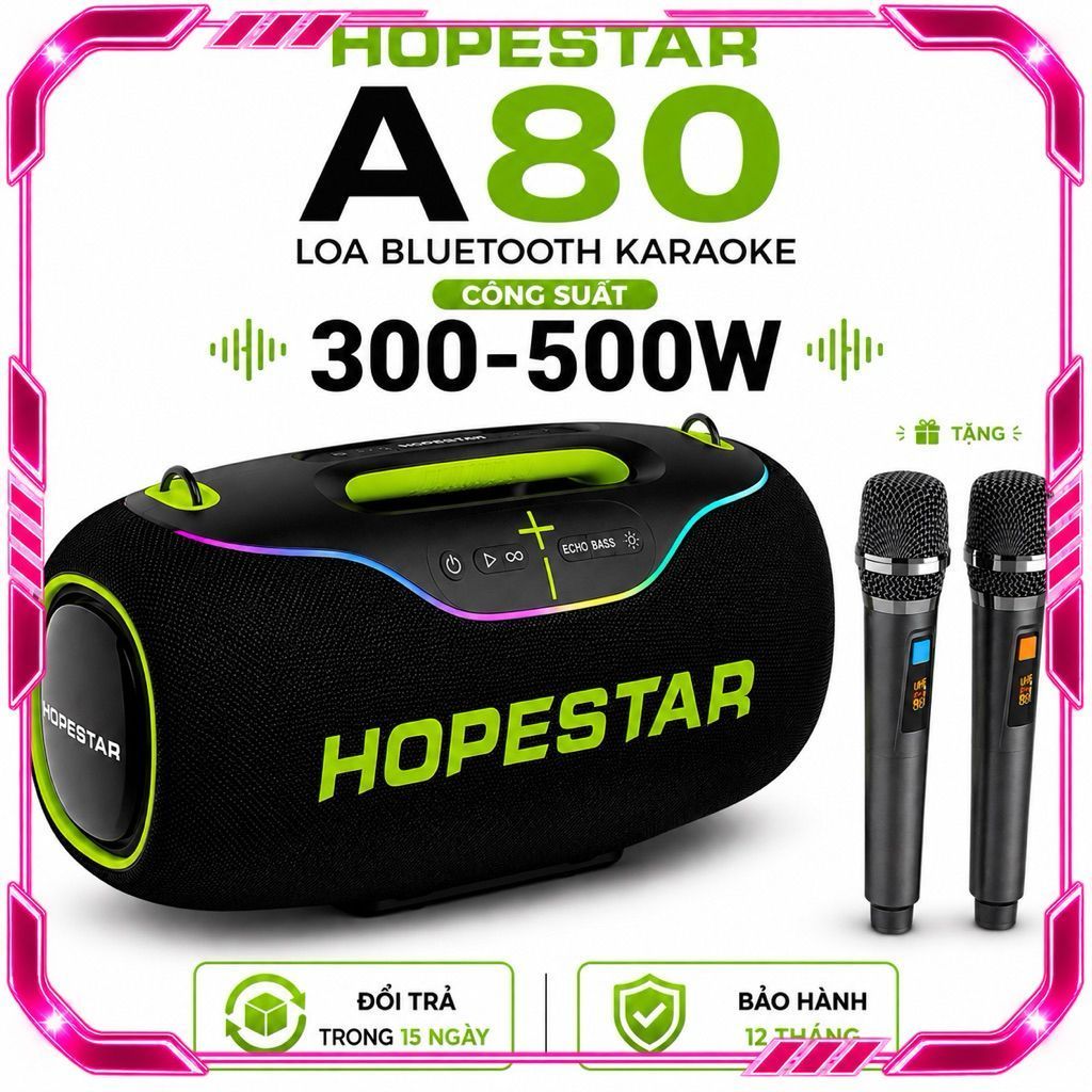 Loa Bluetooth Hopestar A80, Công Suất 300-500W, Hỗ Trợ TF Card, LED, Chống Nước IP6, Pin Trâu Sạc 30