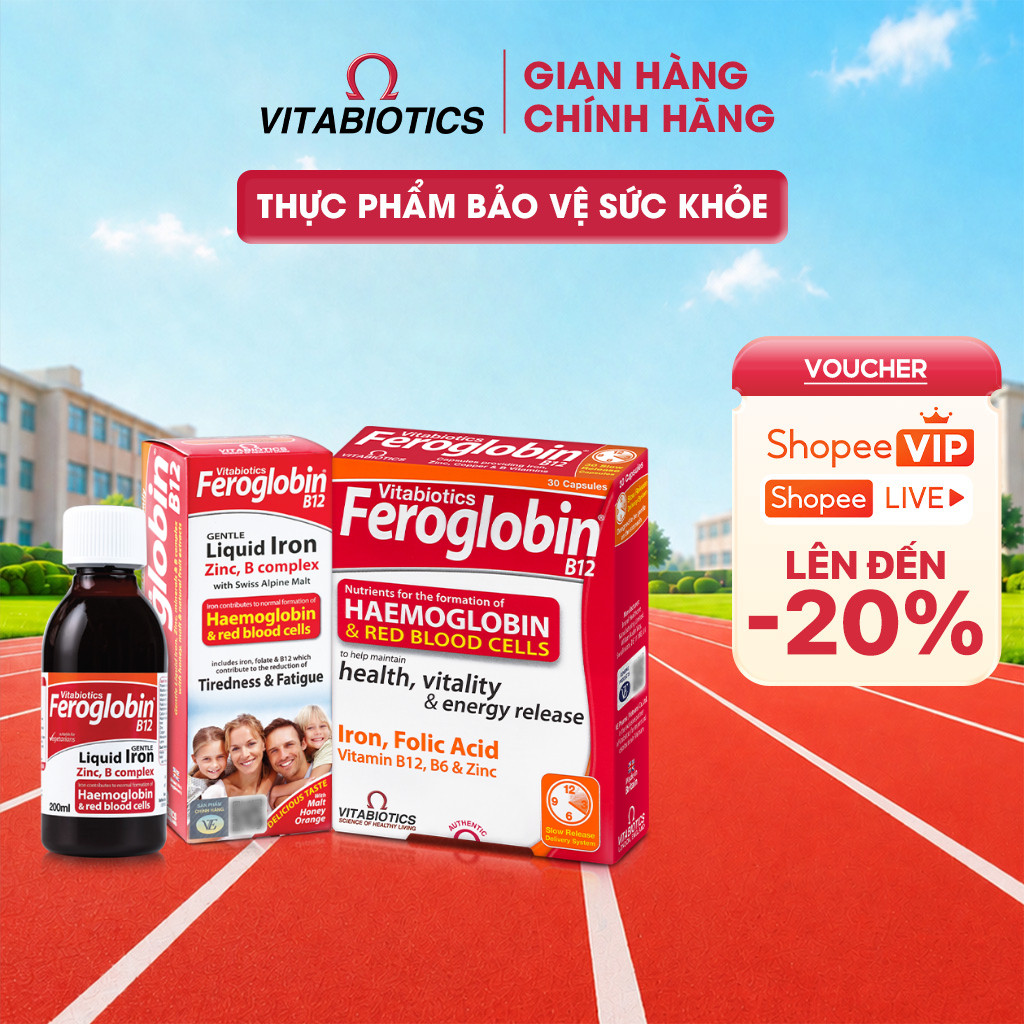Bộ TPBVSK Feroglobin B12 Capsules & Feroglobin B12 Liquid - Hỗ Trợ Tăng Khả Năng Tạo Máu Vitabiotics